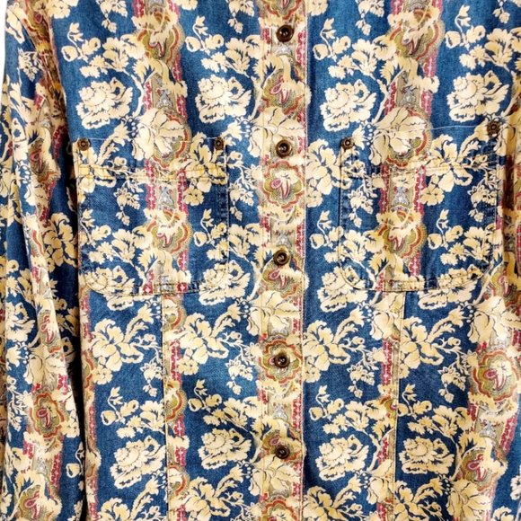 Vintage 90’s Liz Claiborne Lizwear Denim Paisley Floral Women's Blouse Sz M - Picture 5 of 9